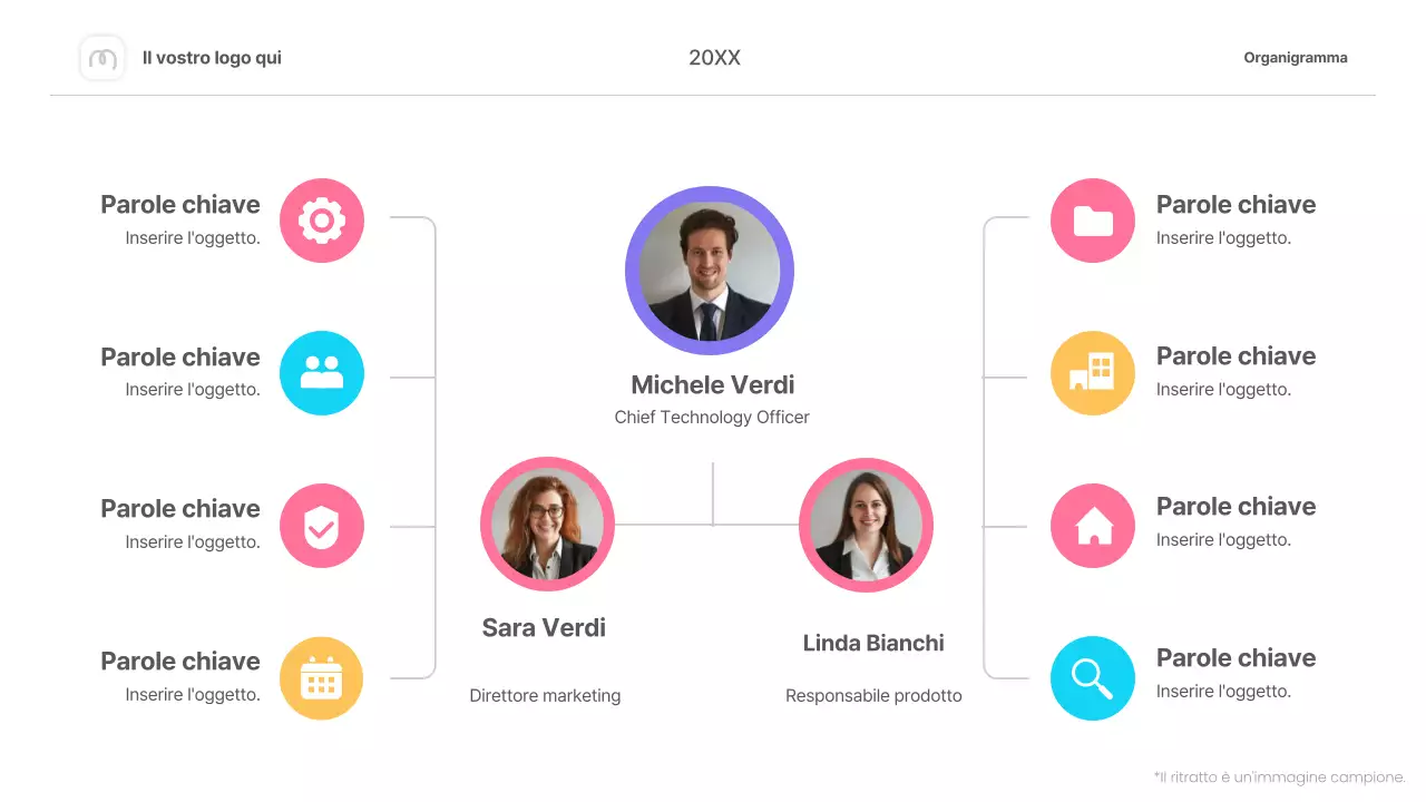 layout colorato dell'organigramma semplice infografico