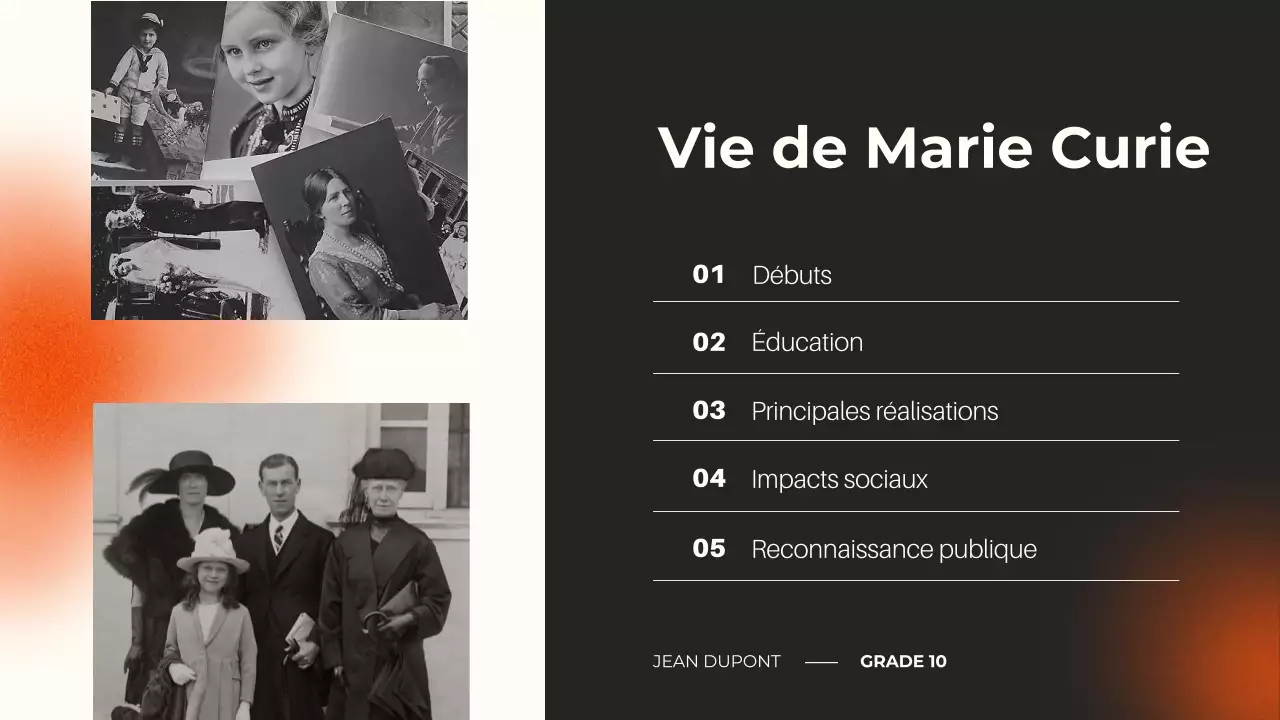 présentation du cours de biographie moderne noir et orange