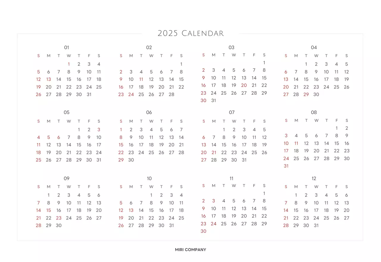 白と黒のシンプルな2025年版数字卓上カレンダー
