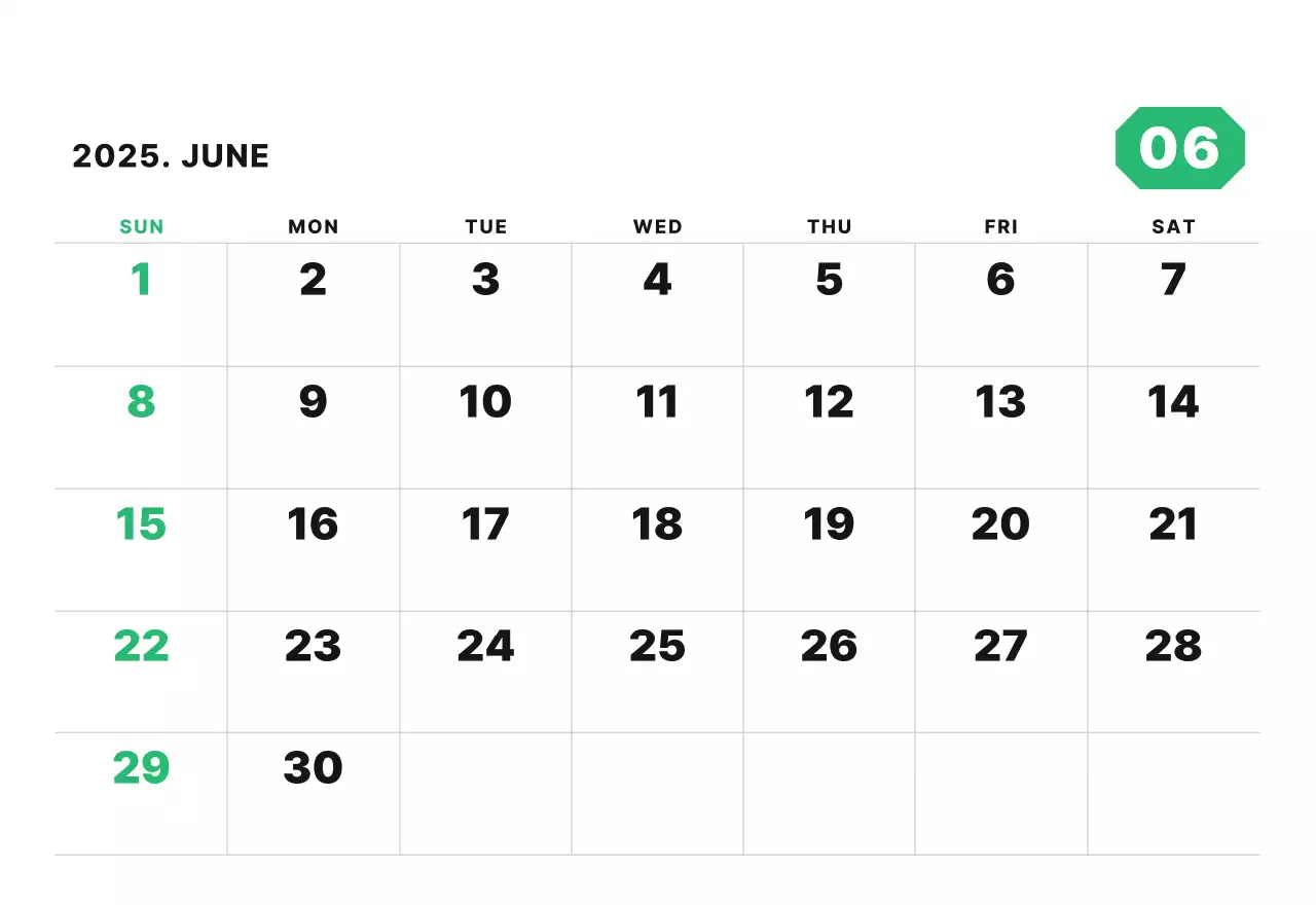 カラフルでシンプルな数字カレンダー
