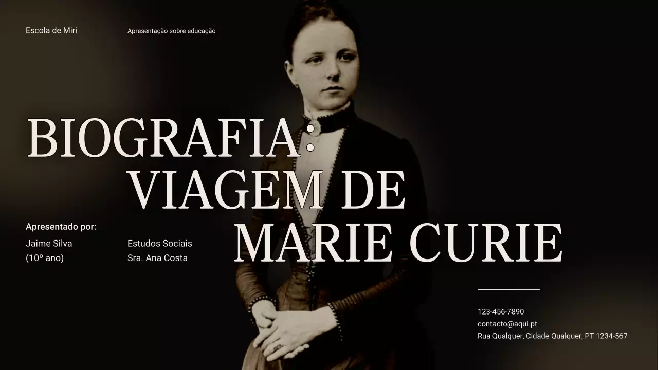 Preto e bege Vintage Minimal Explorando a vida de Marie Curie Material de aula