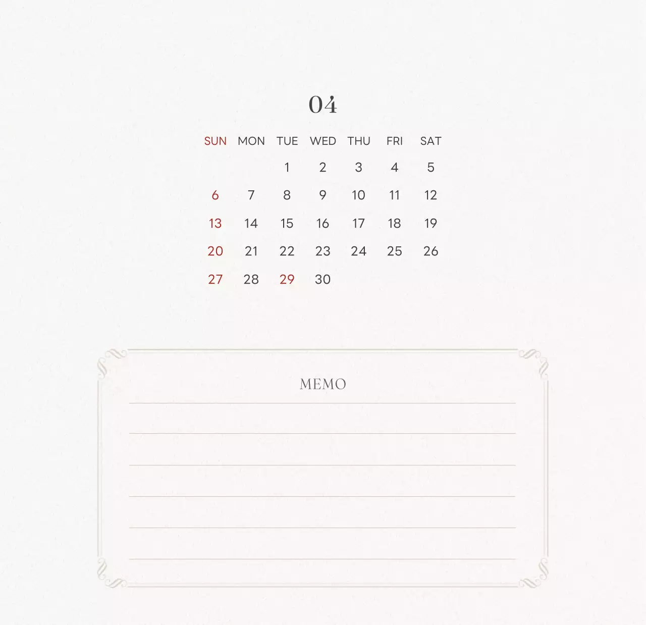 アイボリーとグリーンのシンプルな2025年花柄卓上カレンダー