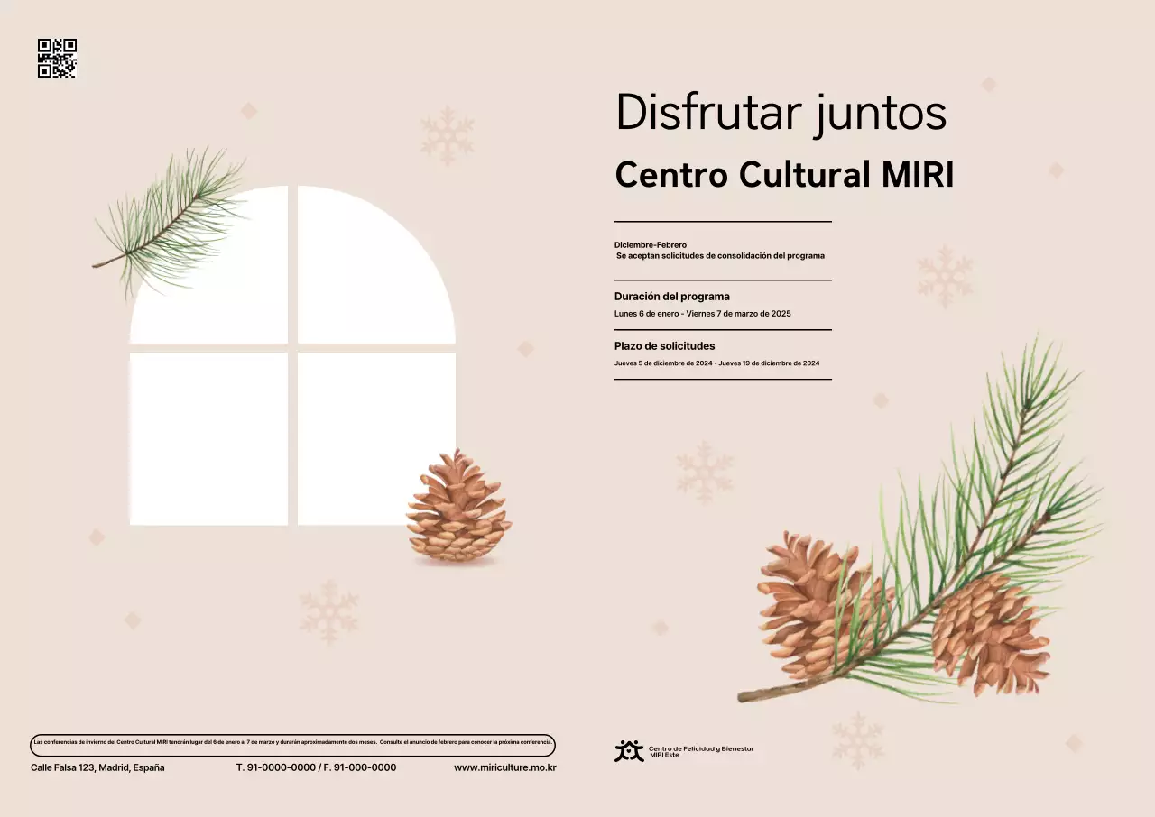 Guía de programación del centro cultural en beige y limpio con ilustraciones sentimentales