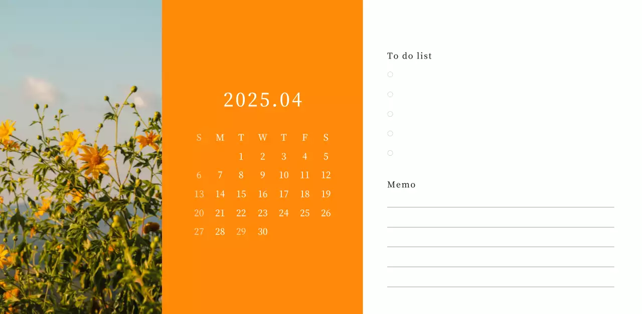 カラフルで美しい花のカレンダー