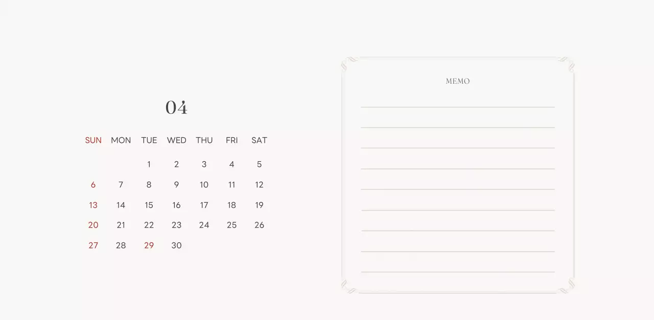 アイボリーとグリーンのシンプルな2025年花柄卓上カレンダー