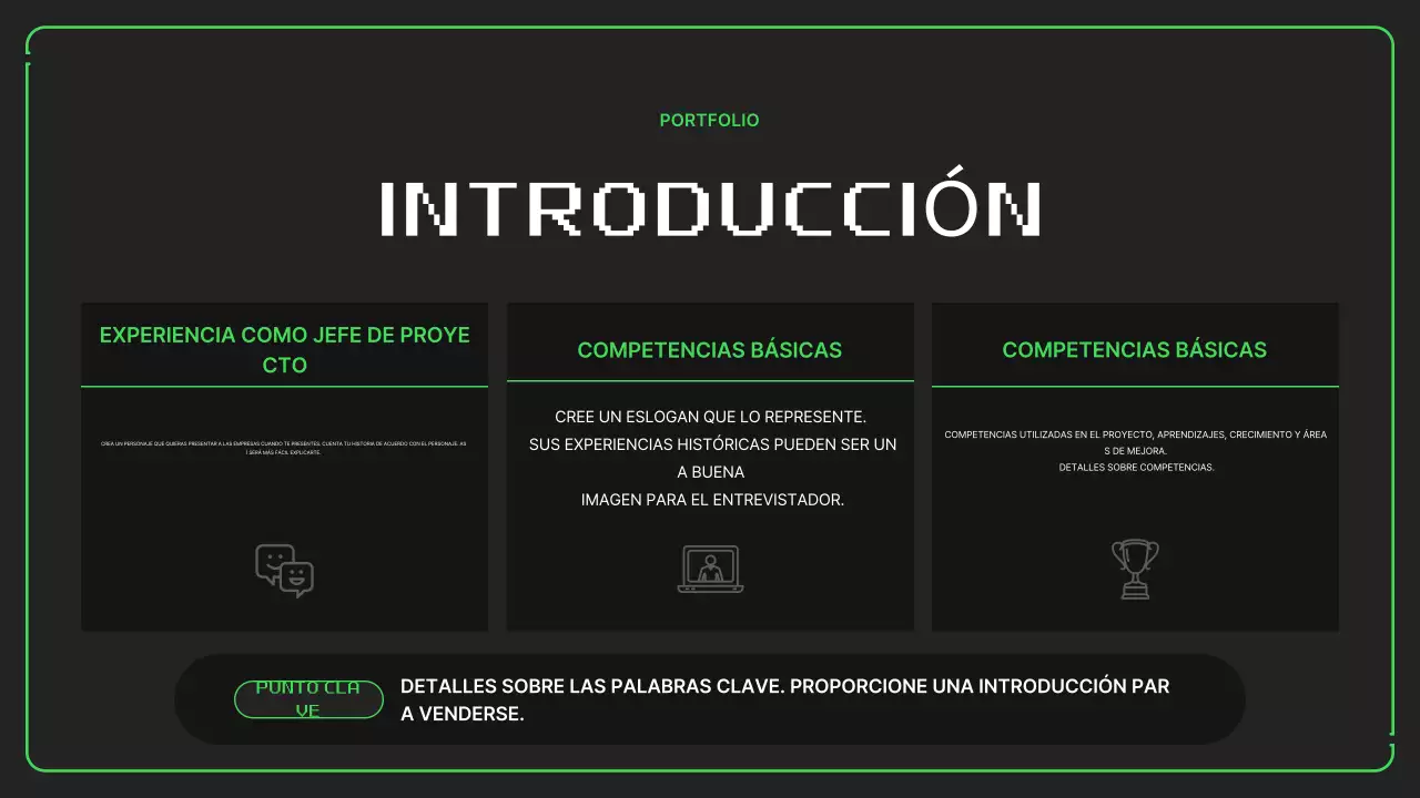 Portafolio con sencillas ilustraciones pixeladas en colores neón para el nuevo año