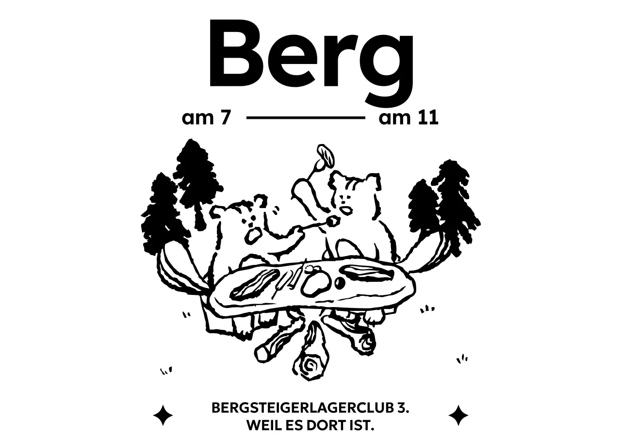 Werbung für einen Wanderverein mit einer Illustration eines Camping-Eichhörnchens