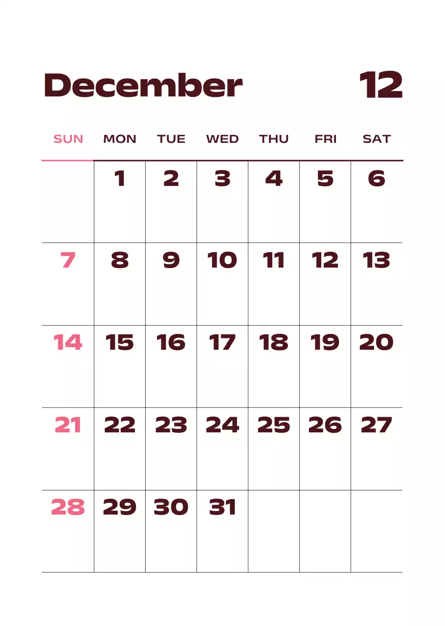 黒と白のモダンな2025年カレンダー