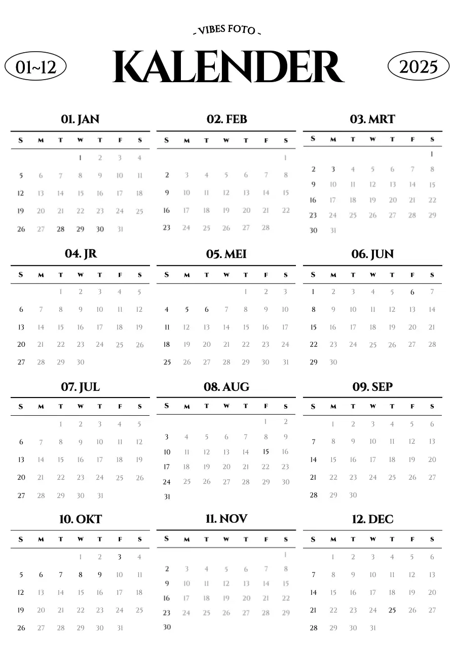 Zwart-wit standaardkalender