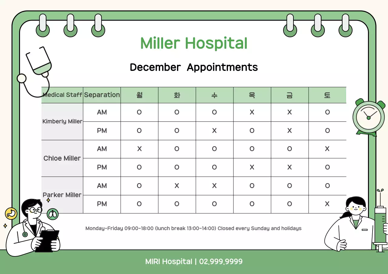 Poster Lịch trình Bệnh viện Xanh Đơn giản