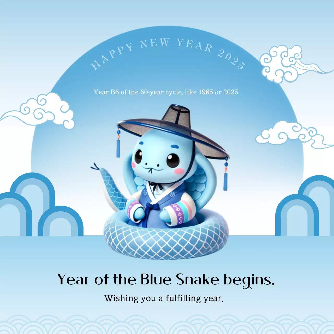 Kartu Ucapan Selamat Tahun Baru Tradisional Biru Posting Media Sosial