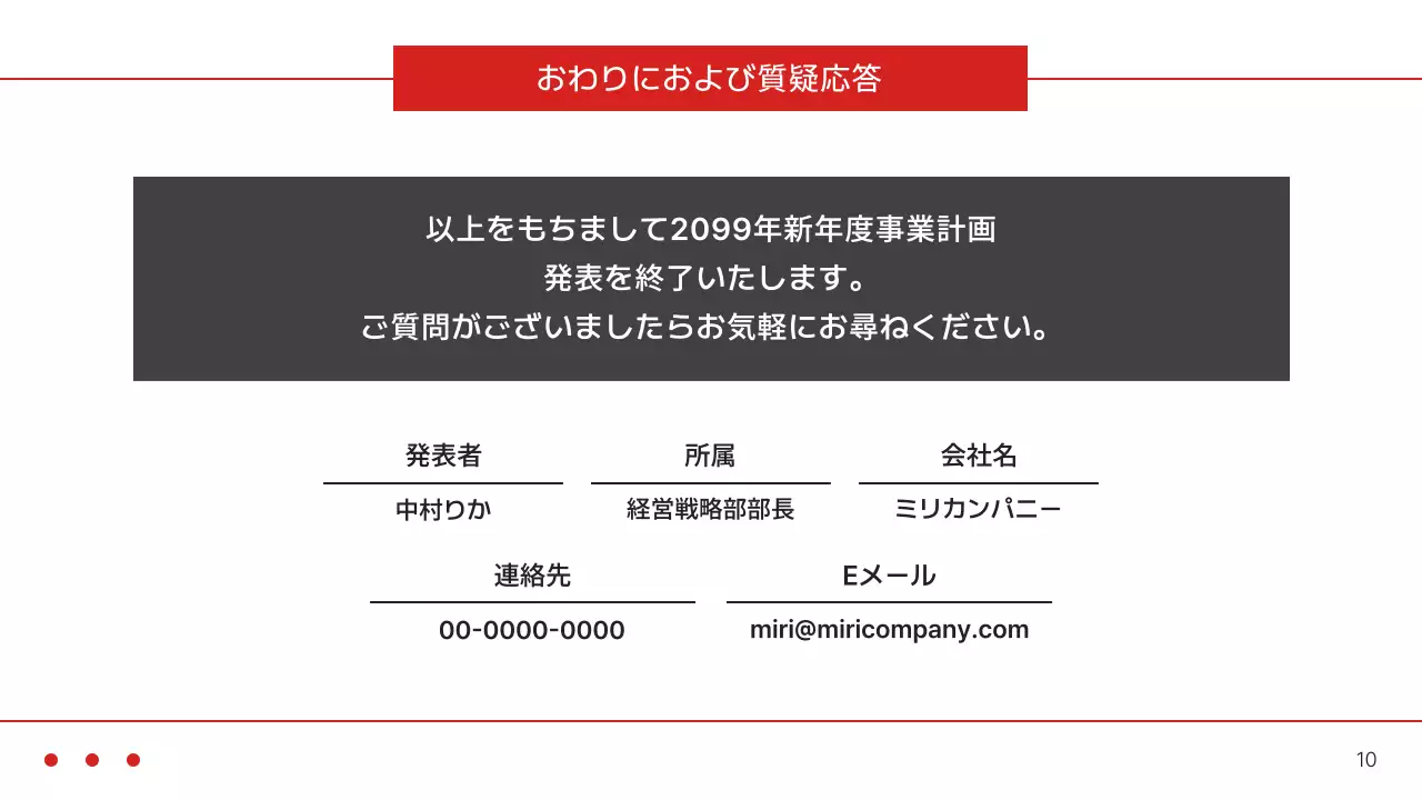 赤 モダン 事業 計画書 プレゼンテーション