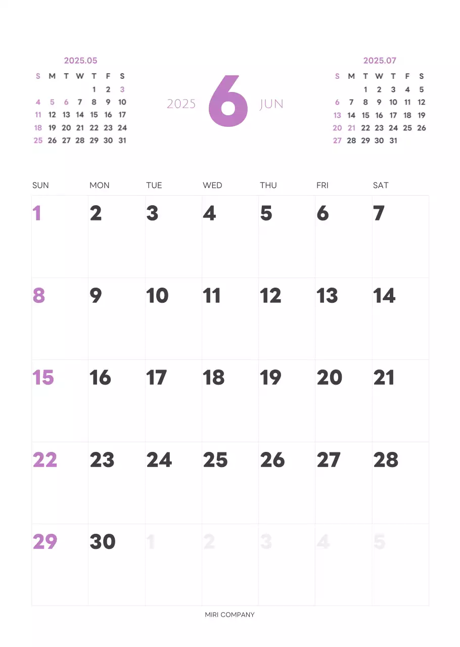 白と黒のシンプルな2025年版数字の壁掛けカレンダー