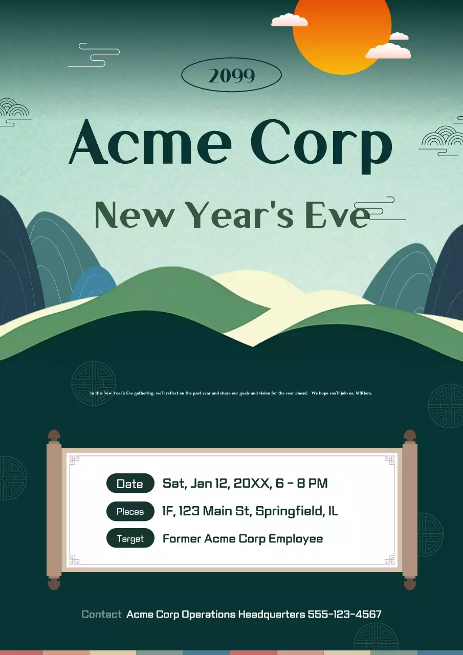 Green Traditional New Year's Event Announcement Poster