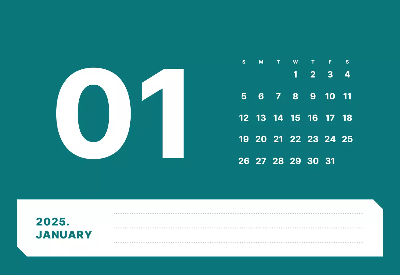 カラフルでシンプルな数字カレンダー