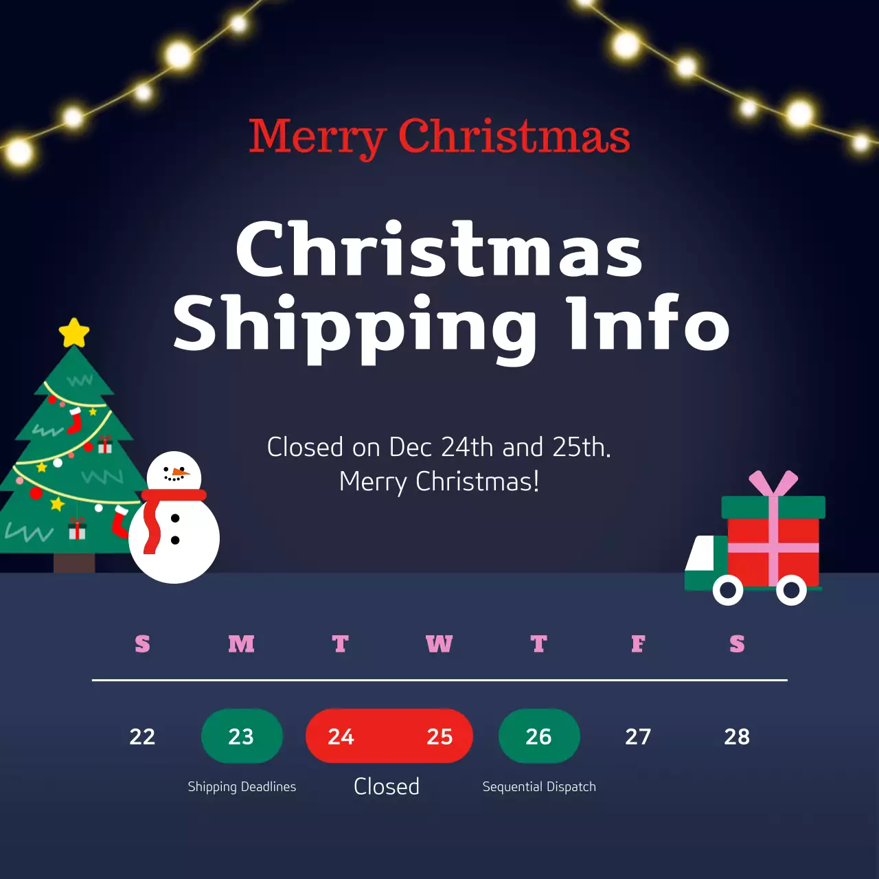 Navy Modern Holiday Notice Social Media Post