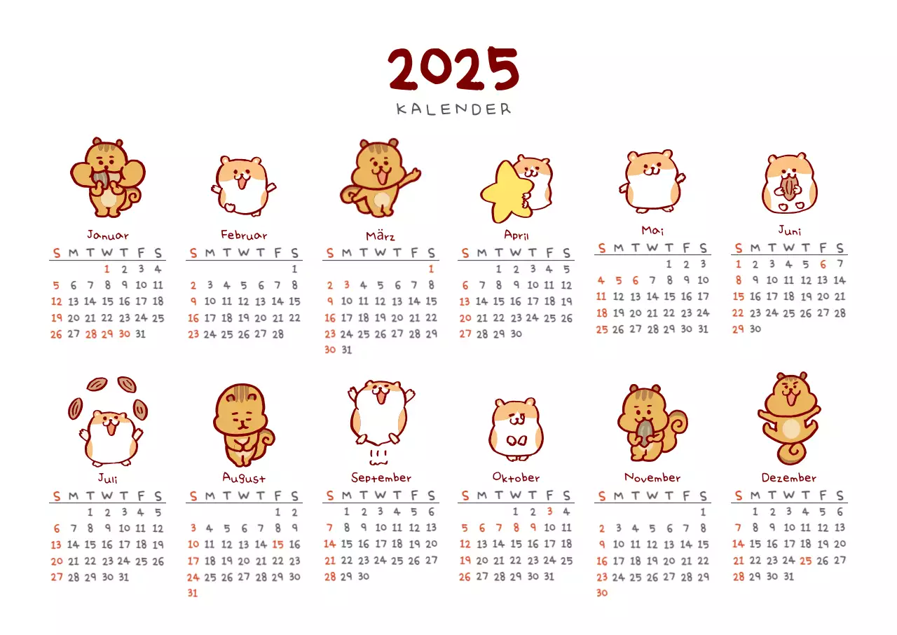 Brauner niedlicher Einblattkalender