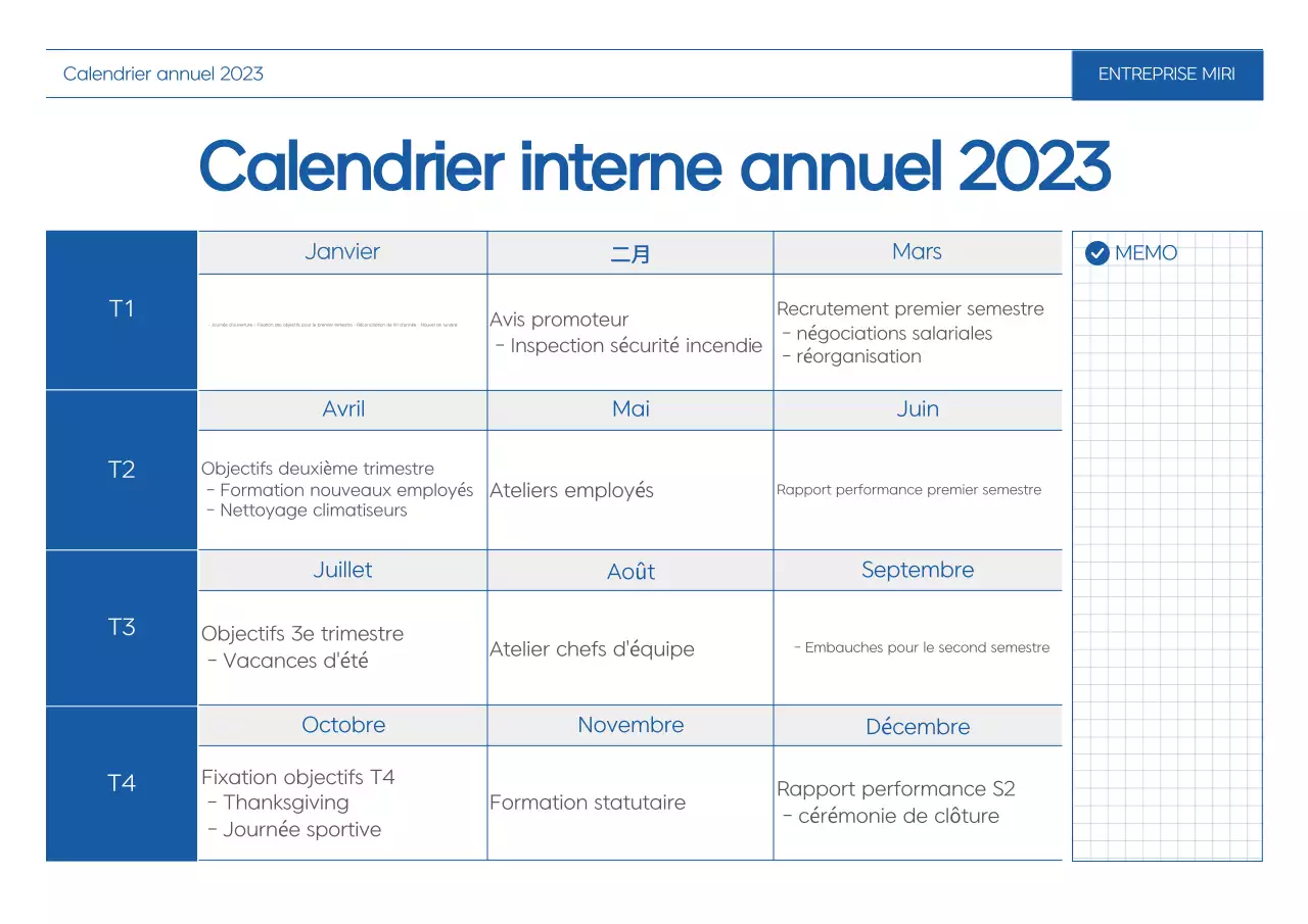 Calendrier de planification annuelle par défaut bleu