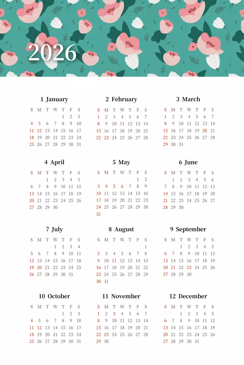 カラフルで高級感のあるフラワーカレンダー