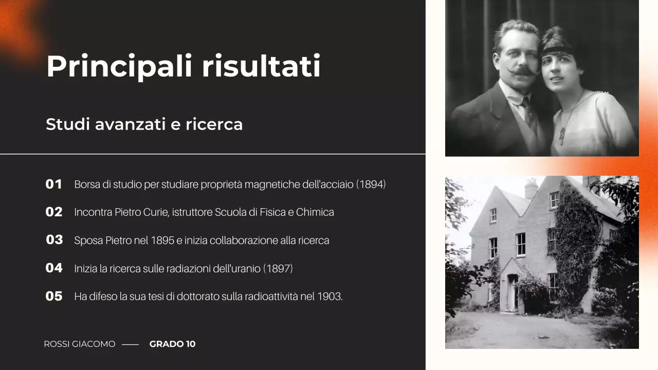 presentazione del corso di biografia moderna in nero e arancio