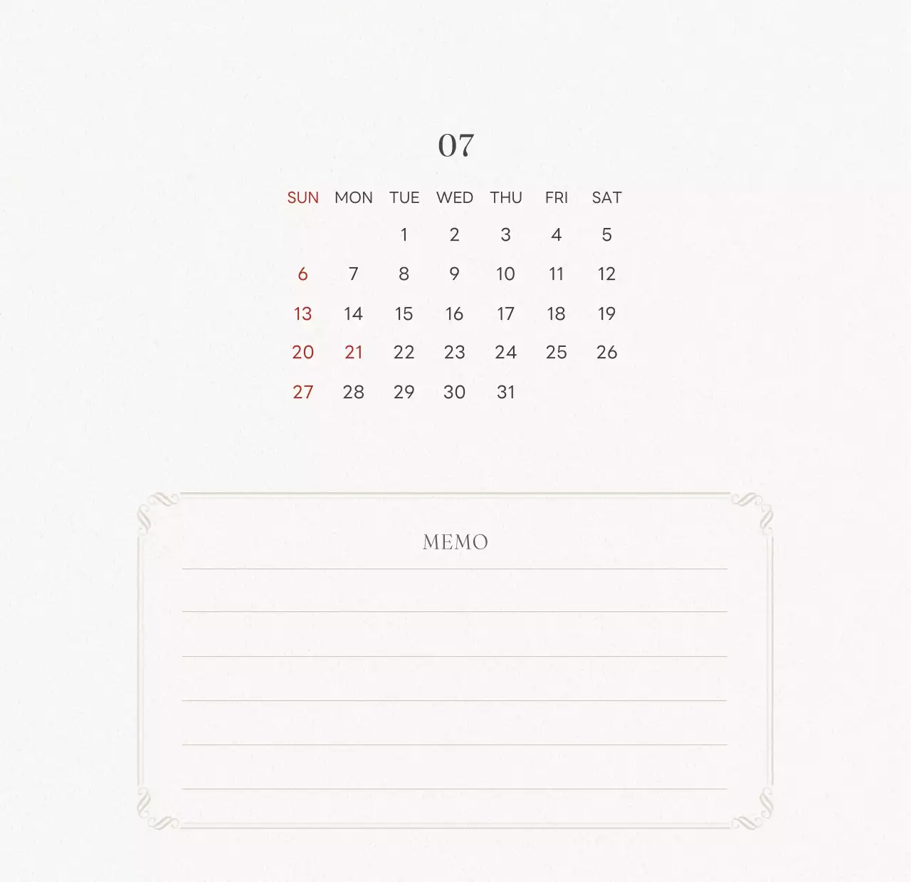 アイボリーとグリーンのシンプルな2025年花柄卓上カレンダー