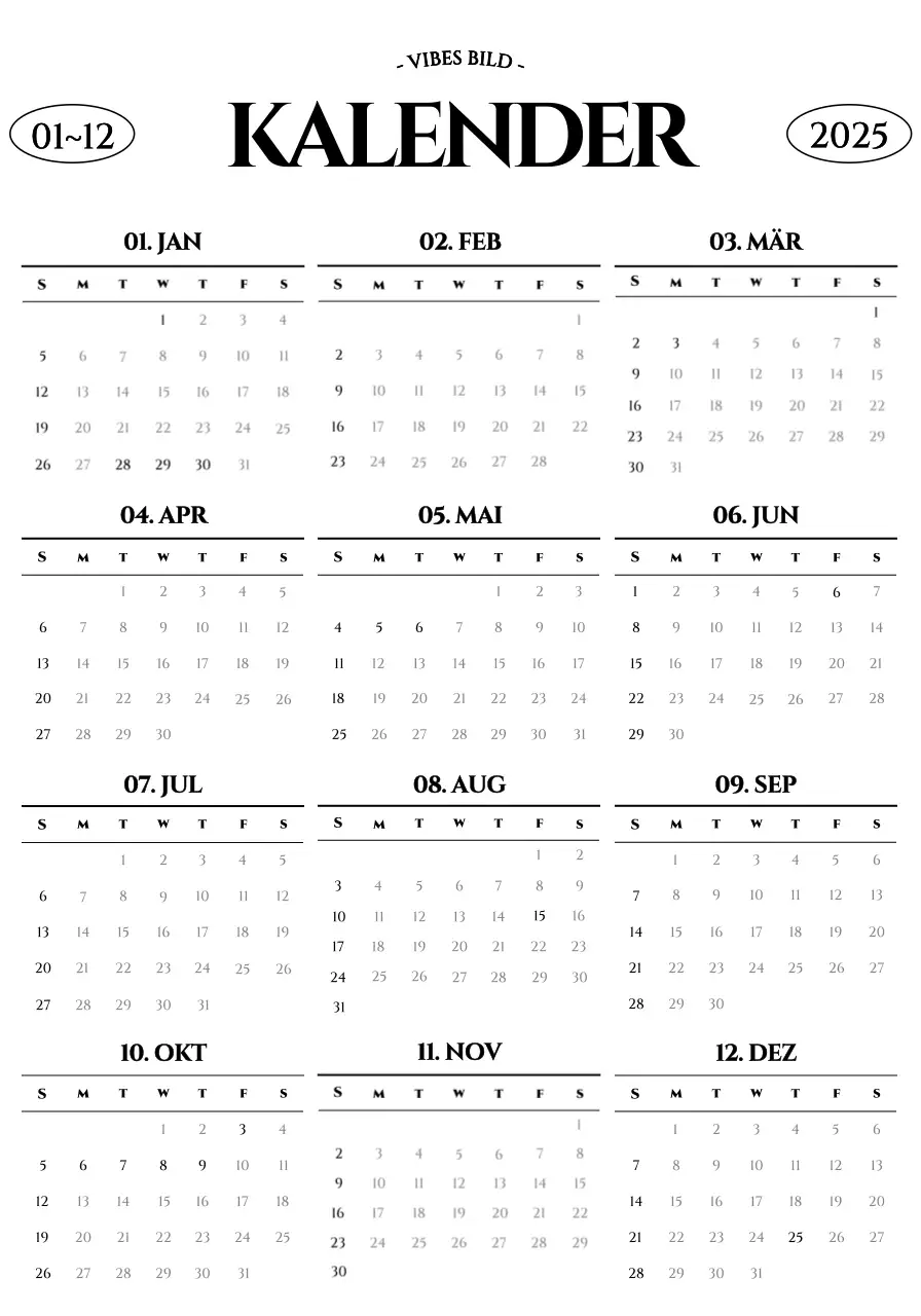 Schwarzer und weißer Standardkalender Kalender