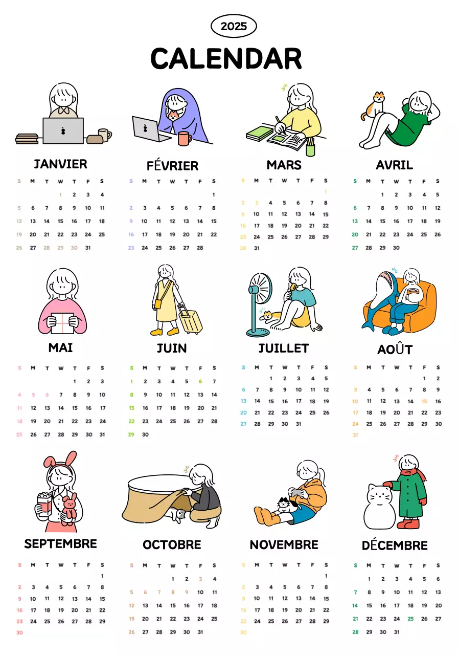 Adorable calendrier plan annuel