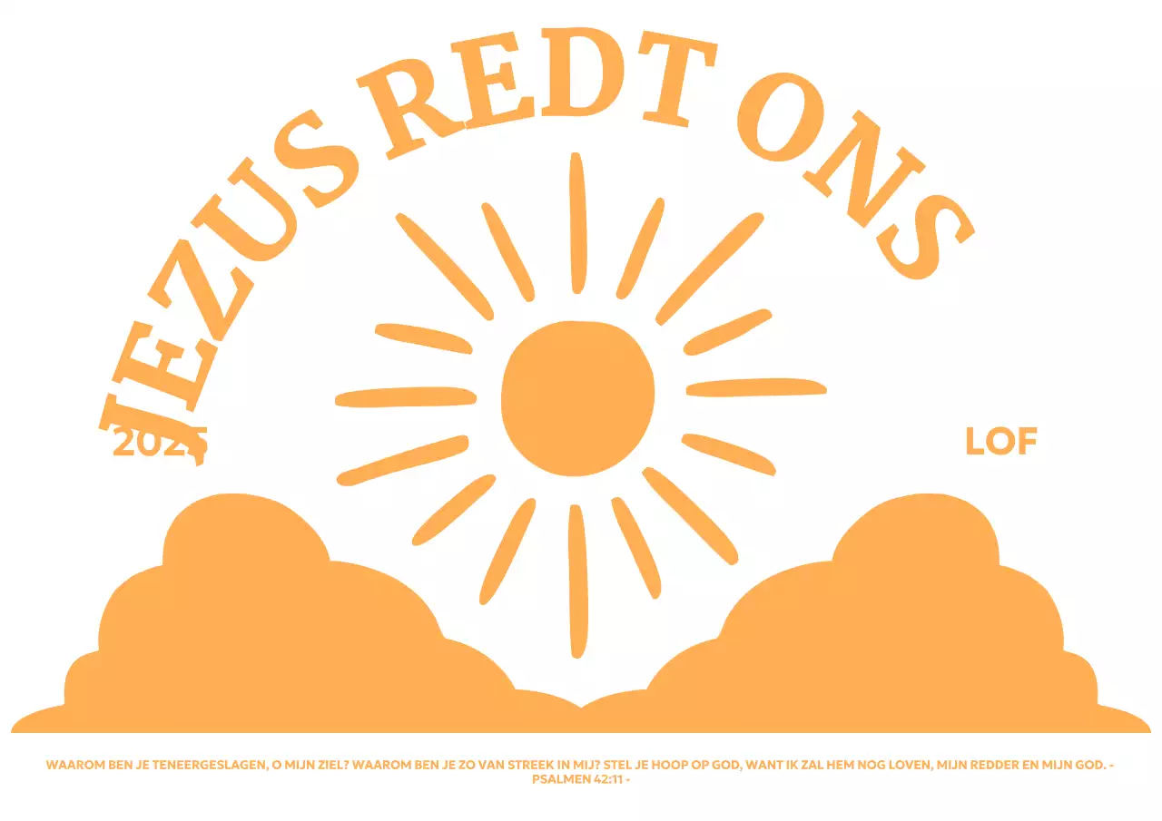 Promoot een eenvoudige kerk met een illustratie van de zon die boven de wolken uitkomt