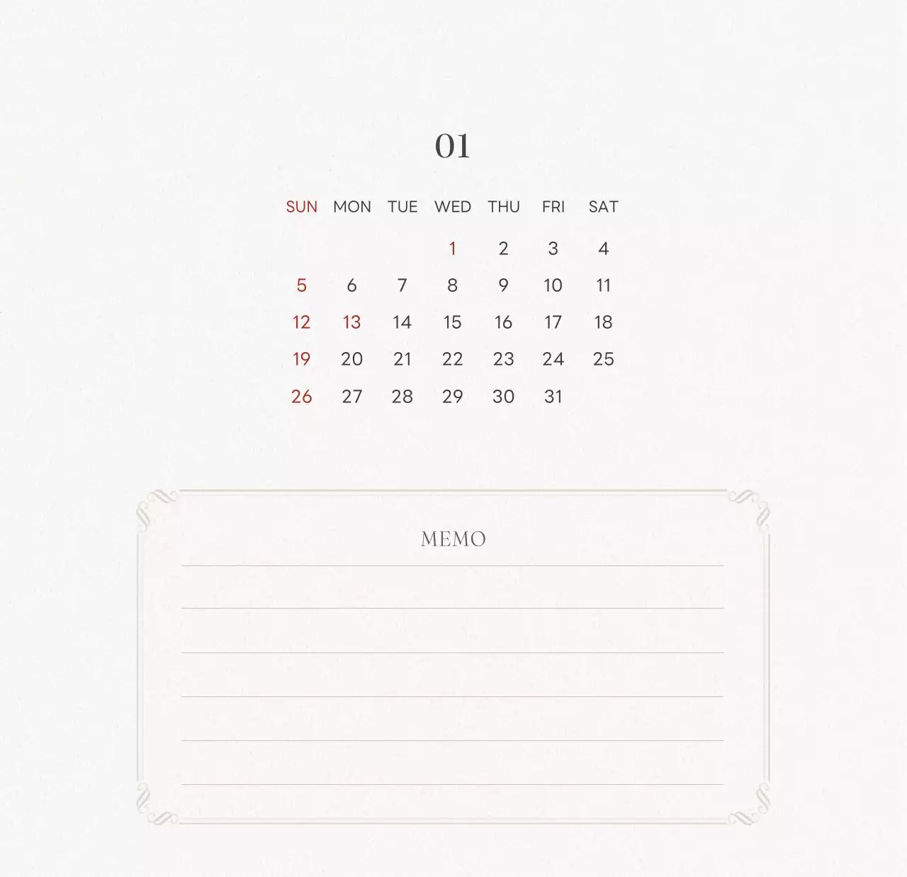 アイボリーとグリーンのシンプルな2025年花柄卓上カレンダー