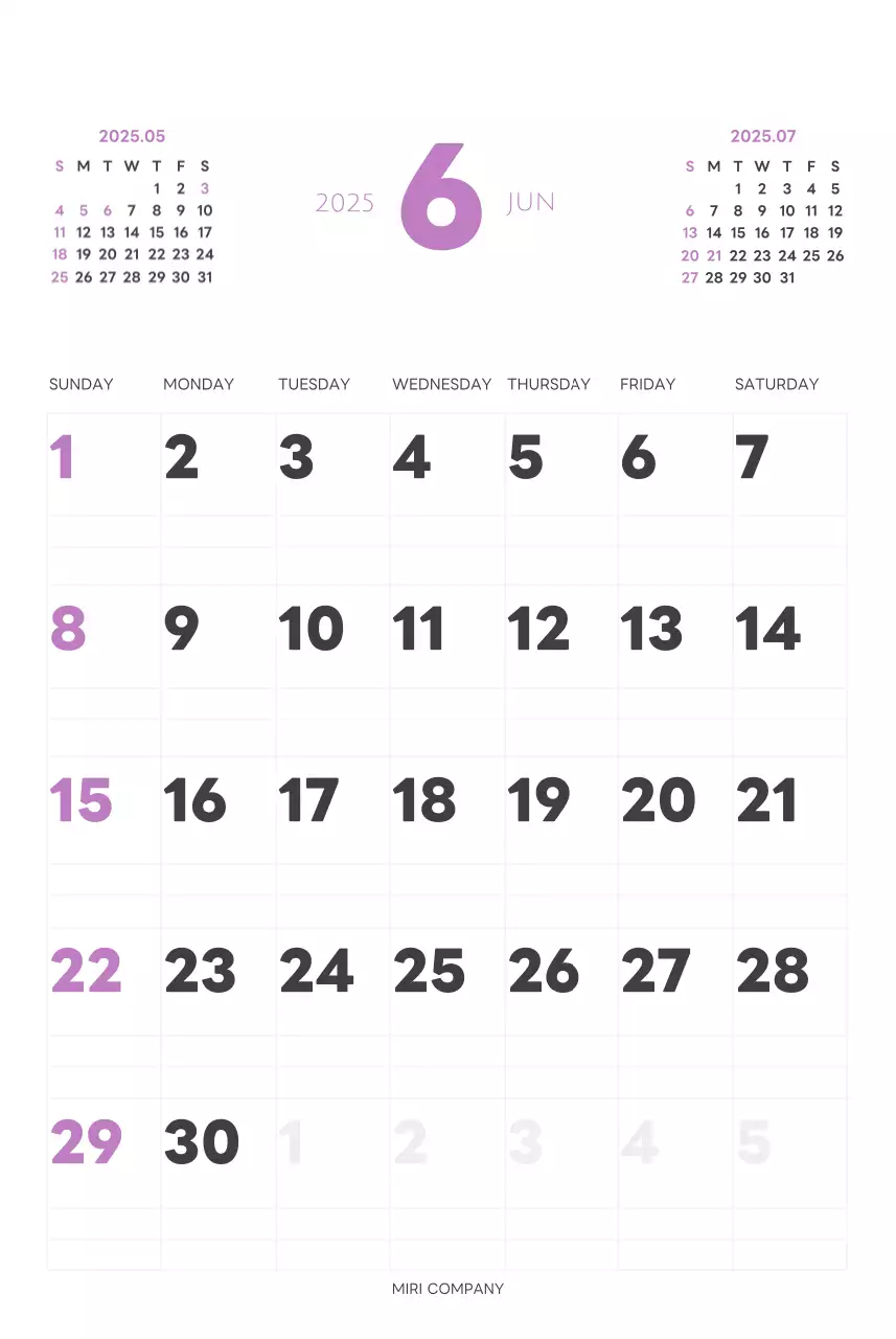 白と黒のシンプルな2025年版数字の壁掛けカレンダー