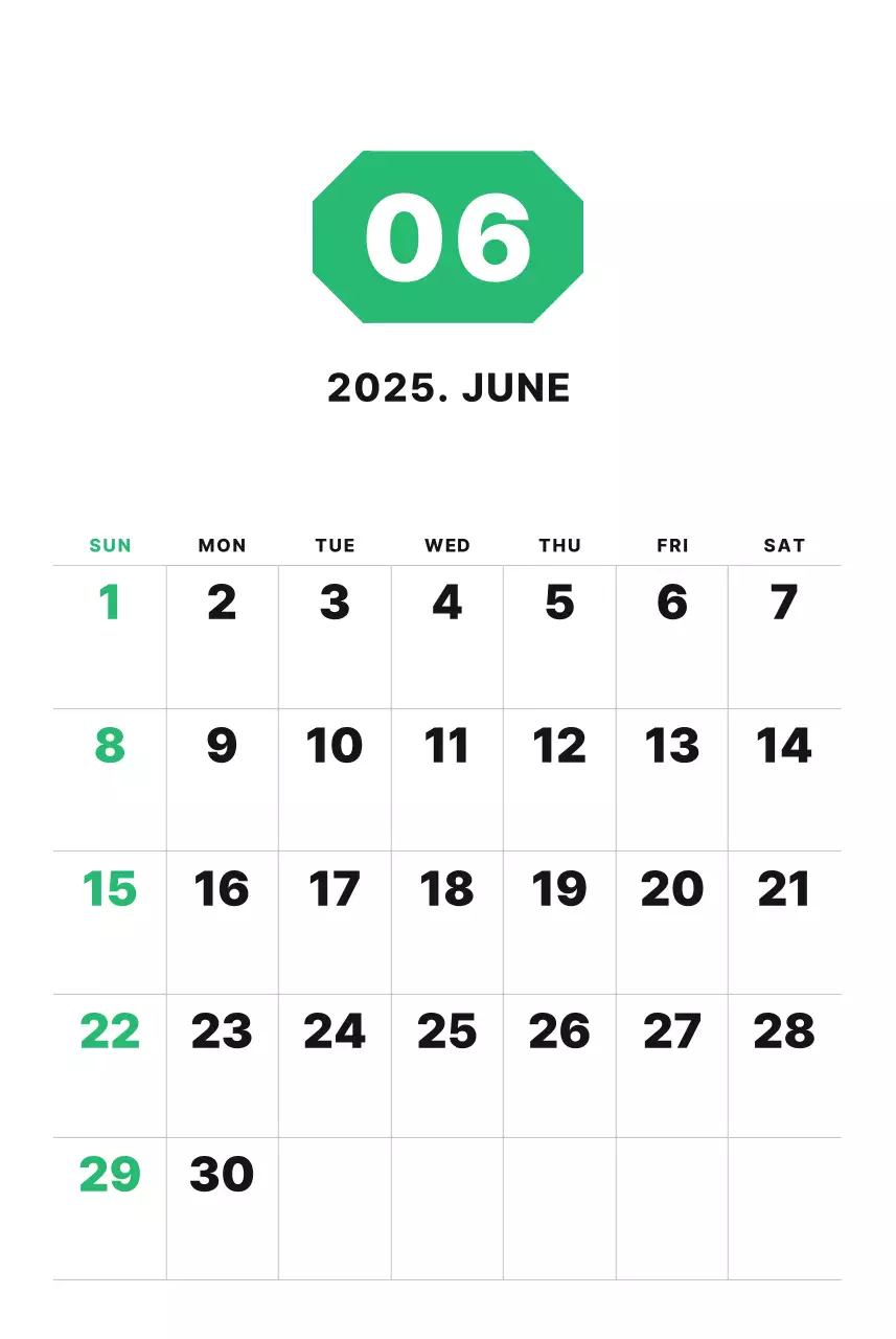 カラフルでシンプルな数字カレンダー