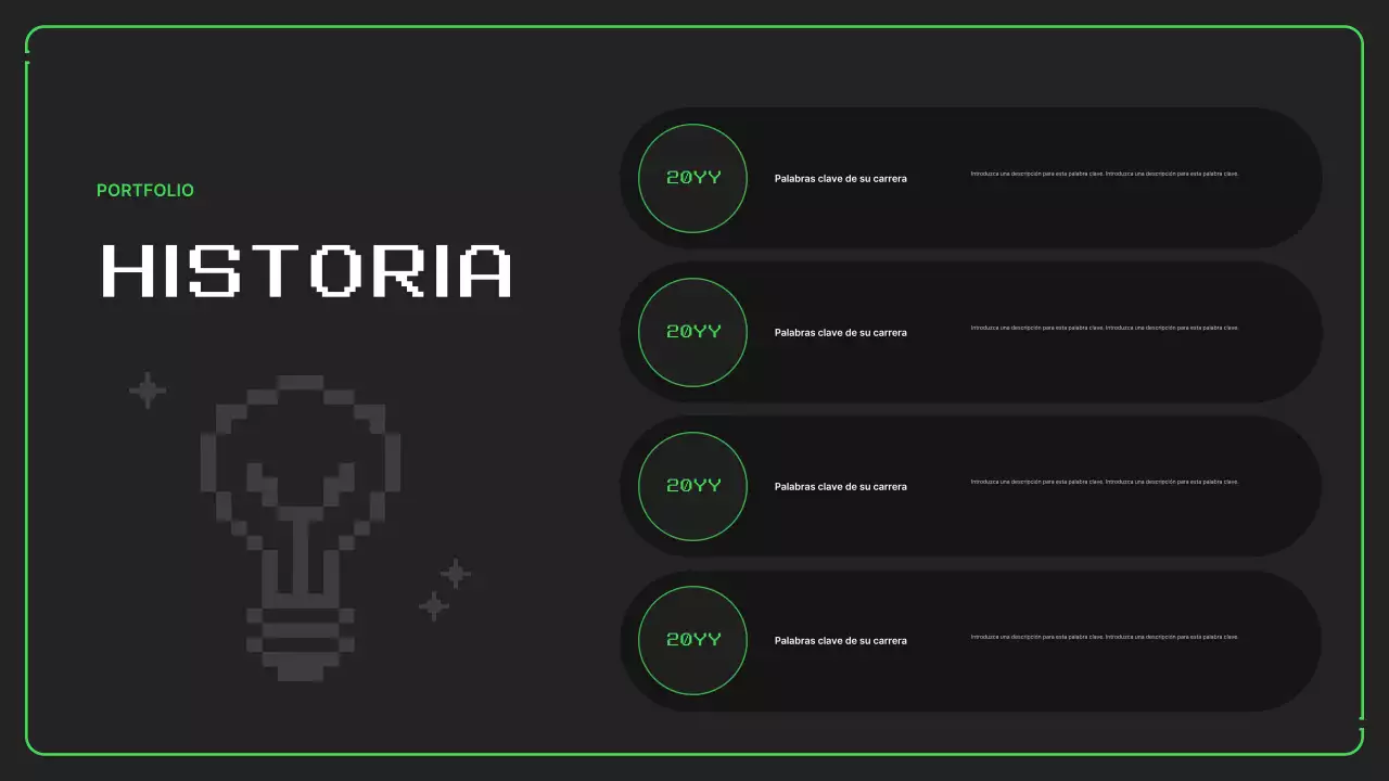 Portafolio con sencillas ilustraciones pixeladas en colores neón para el nuevo año