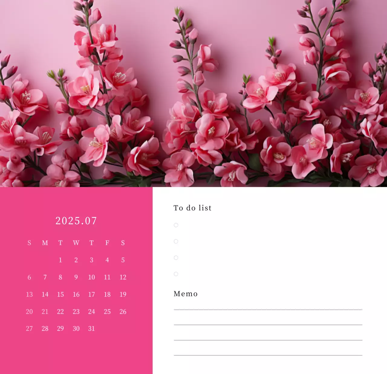 カラフルで美しい花のカレンダー