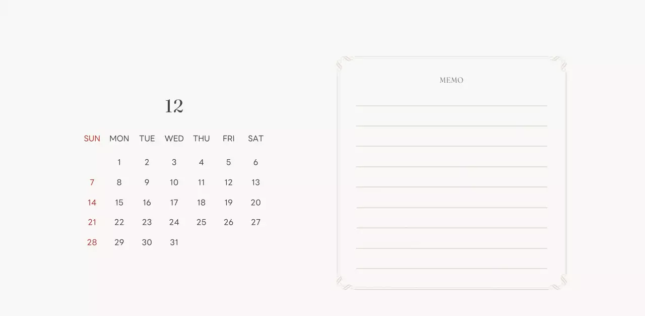 アイボリーとグリーンのシンプルな2025年花柄卓上カレンダー