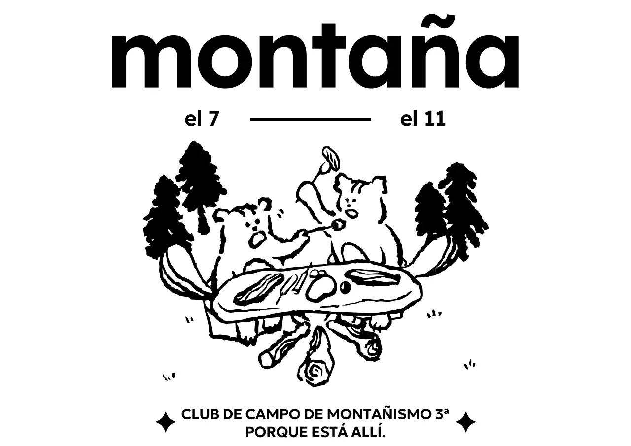 Promociona un club de senderismo vintage con una ilustración de una ardilla de camping