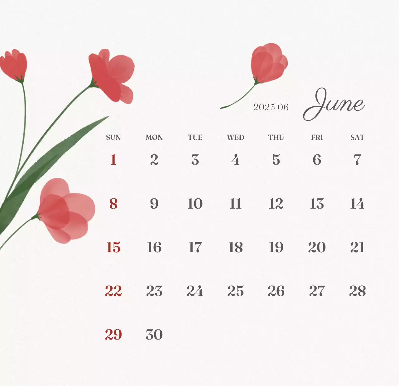 アイボリーとグリーンのシンプルな2025年花柄卓上カレンダー