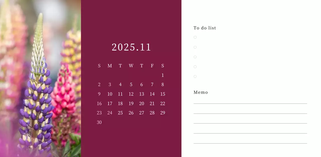 カラフルで美しい花のカレンダー