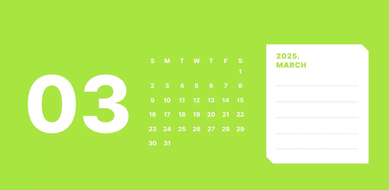 カラフルでシンプルな数字カレンダー