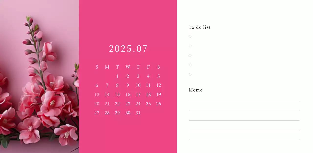 カラフルで美しい花のカレンダー