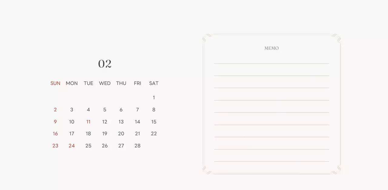 アイボリーとグリーンのシンプルな2025年花柄卓上カレンダー