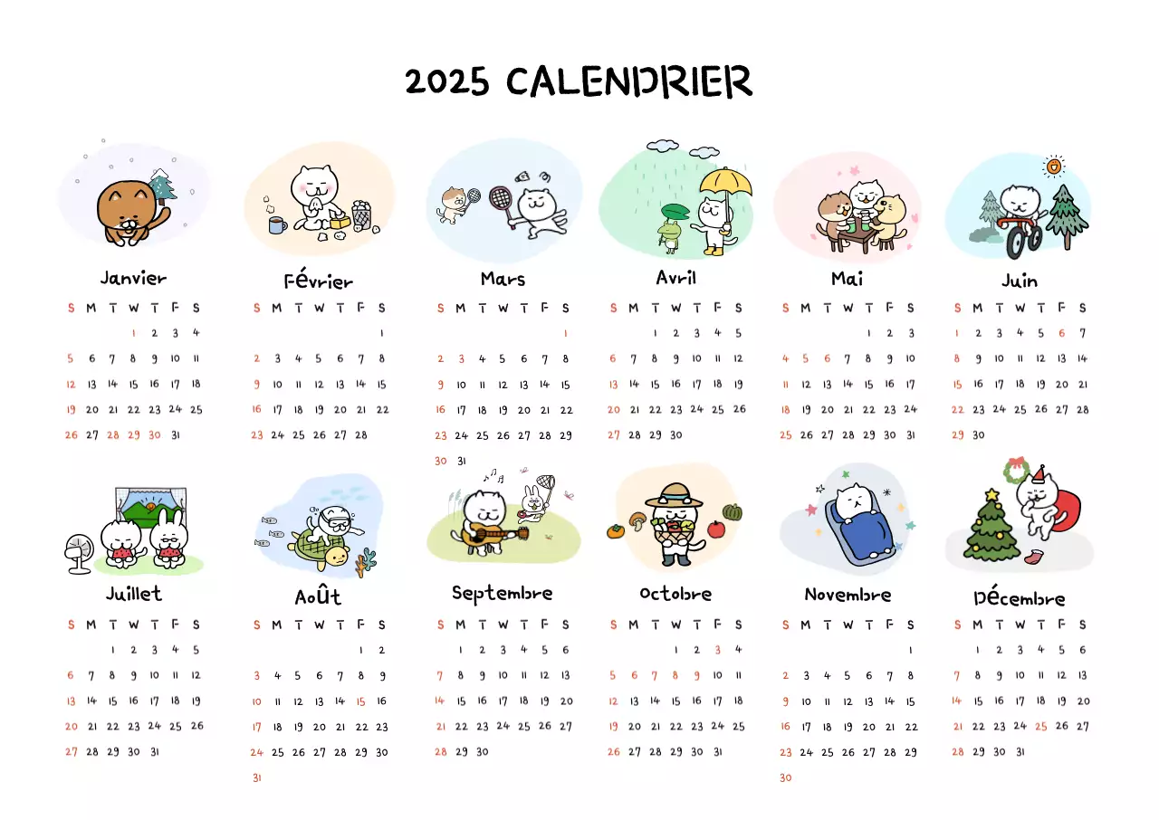 Calendrier adorable bleu clair