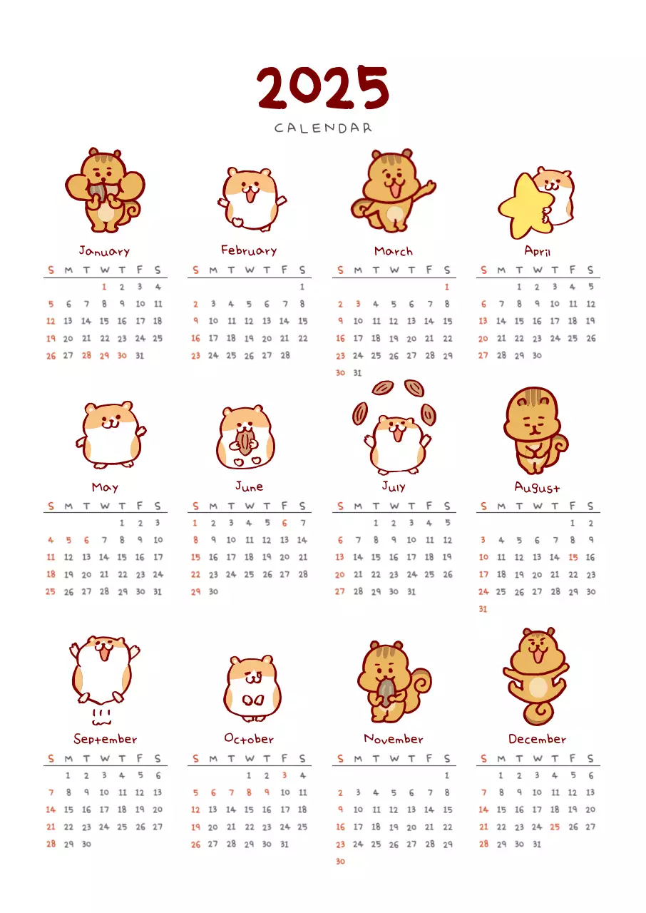 Brown Cozy One-Sheet Calendar