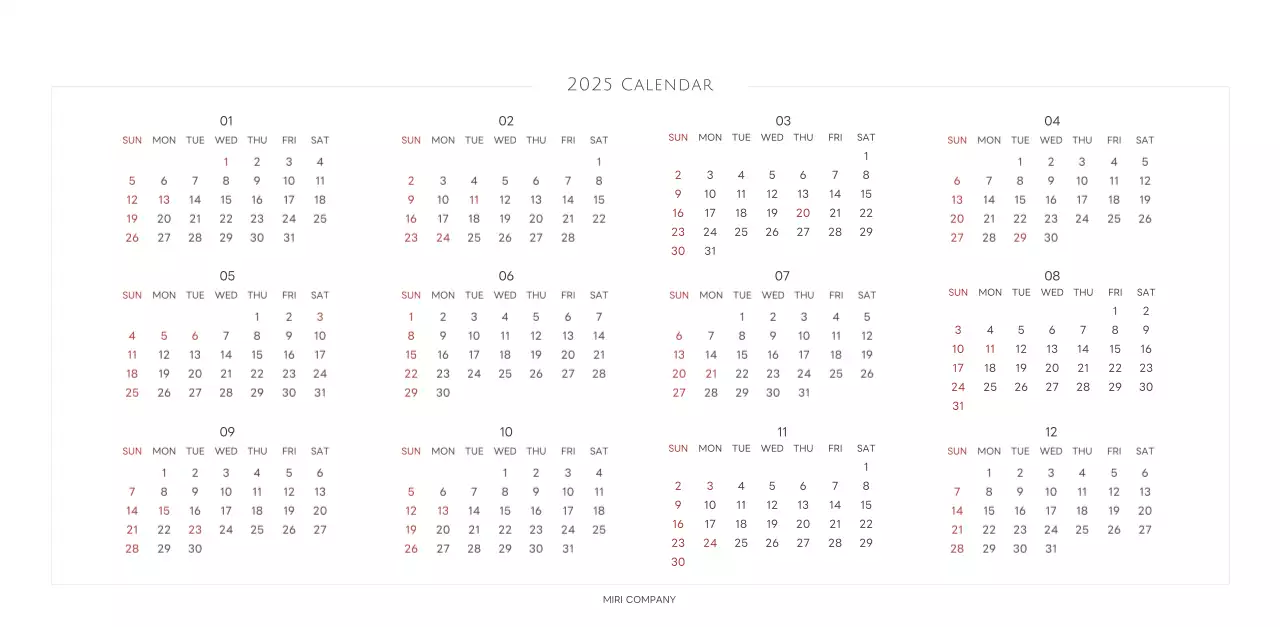 白と黒のシンプルな2025年版数字卓上カレンダー