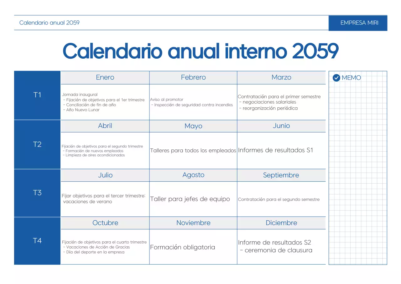 Calendario de planificación anual por defecto azul