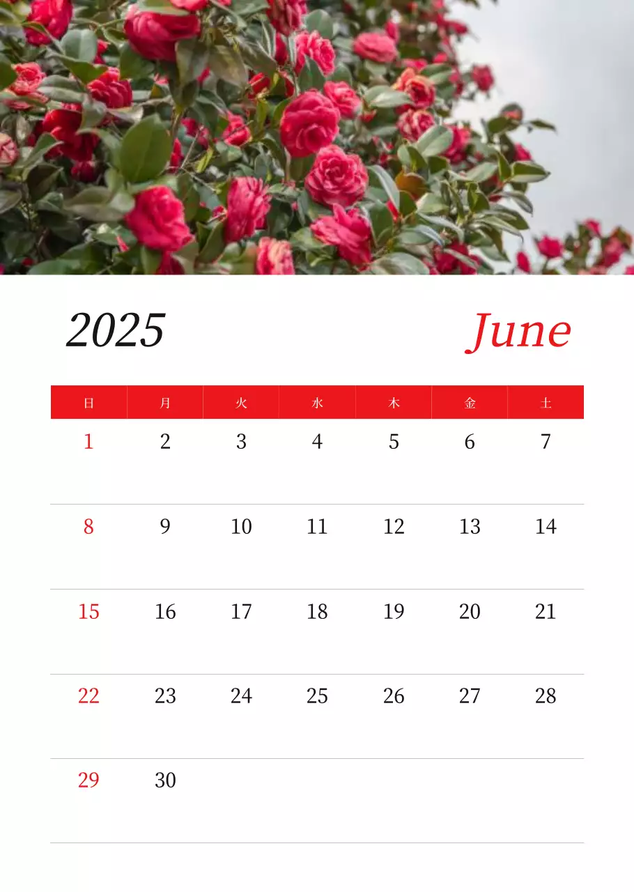 カラフルで美しい花のカレンダー