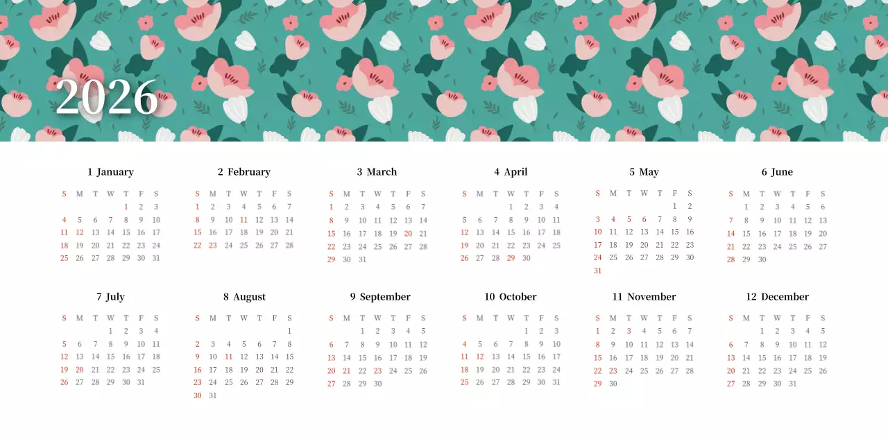 カラフルで美しい花のカレンダー