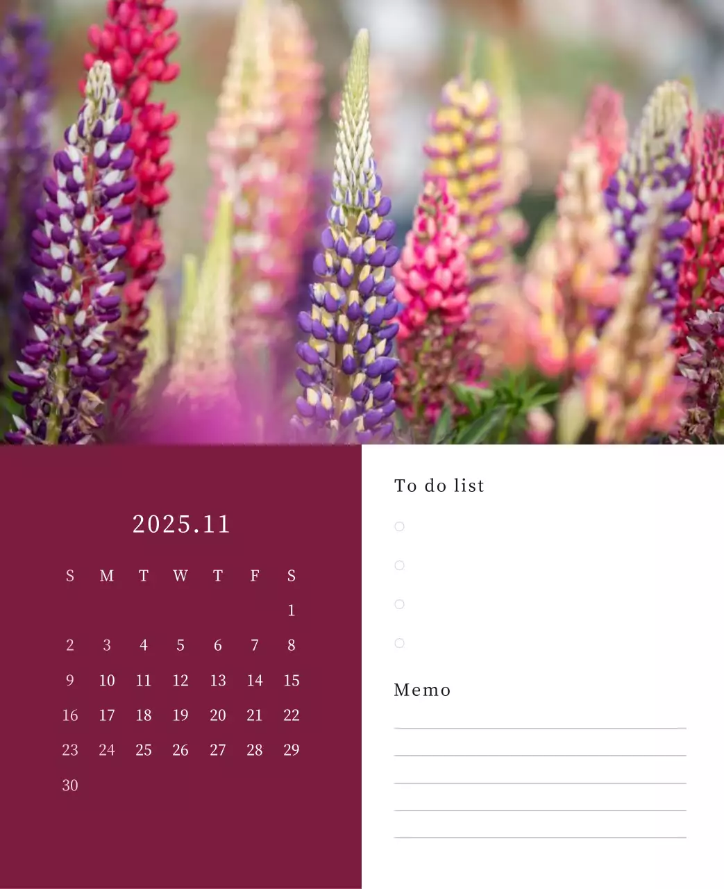 カラフルで高級感のあるフラワーカレンダー