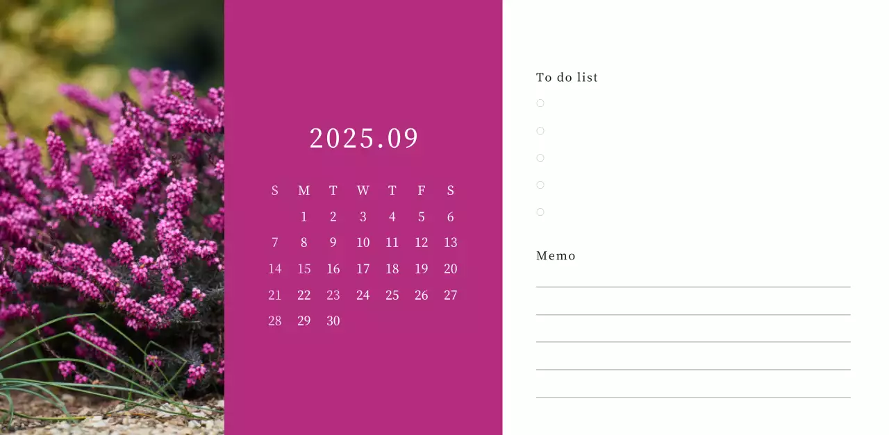 カラフルで美しい花のカレンダー