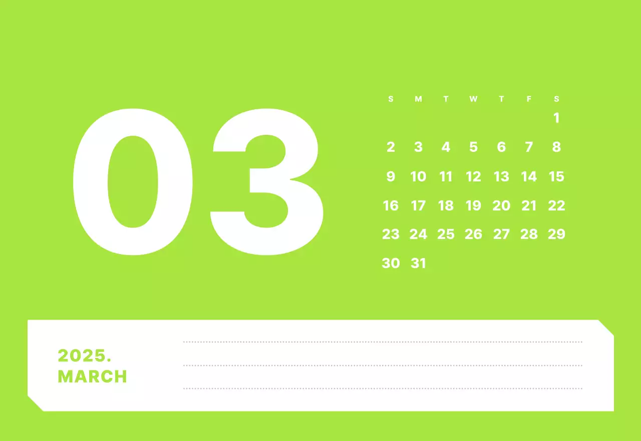 カラフルでシンプルな数字カレンダー