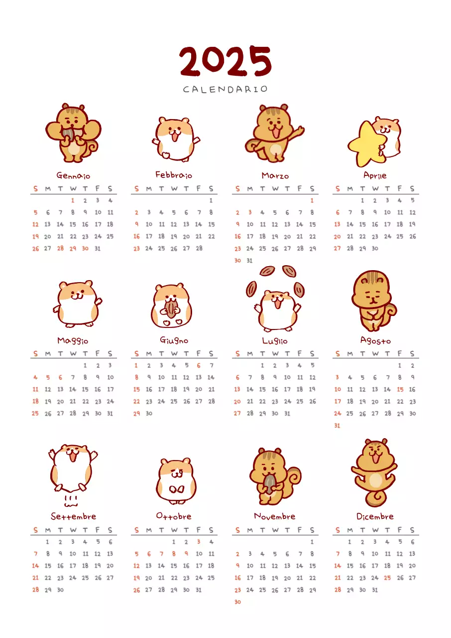 Simpatico calendario marrone a foglio unico